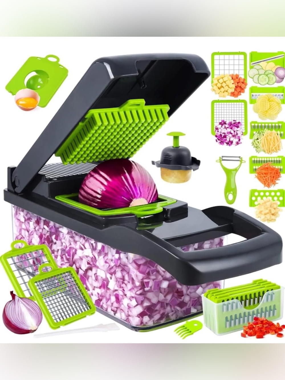 Multi-Function Vegetable Chopper and Dicer - Green/Black